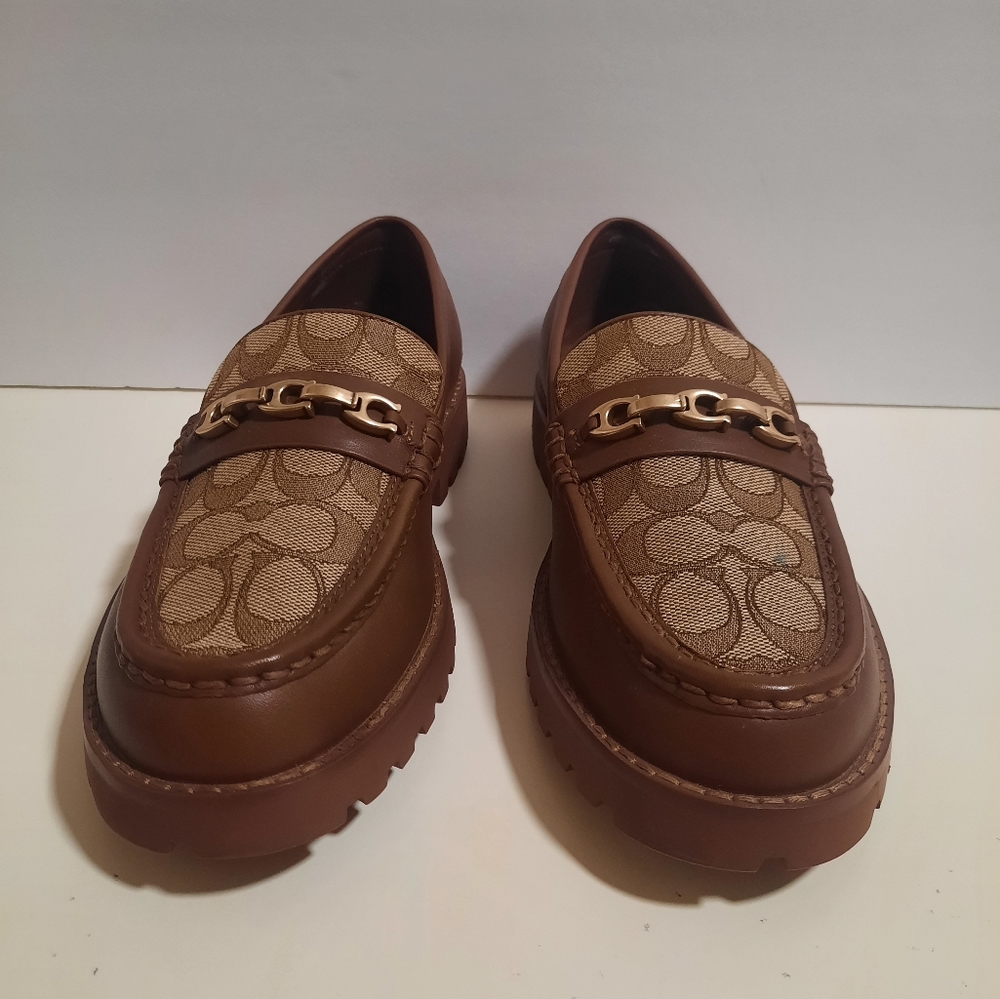 Coach Brown Leather Loafers with Embossed Design